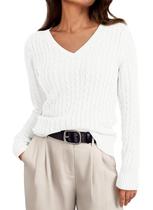 Suéter LILLUSORY Cable Knit com decote em V feminino branco tamanho M
