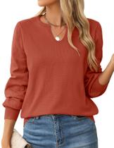 Suéter LOMON com decote em V feminino de crochê de manga comprida