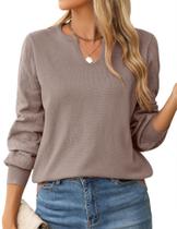 Suéter LOMON com decote em V feminino de manga comprida recortada marrom M