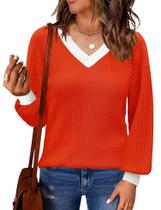 Suéter LOMON Pulôver para mulheres com decote em V, listrado, colorido Suéter LOMON Pulôver para mulheres com decote em V, listrado, colorido