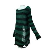 Suéter Longo Listrado Gótico Punk Unissex - Estilo Rock Escuro para Verão