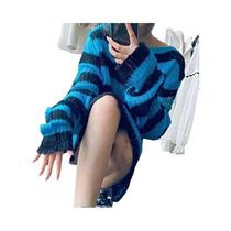 Suéter Longo Unissex Punk Gótico Listrado De Verão Fresco Com Recortes Estilo Rock Solto Escuro