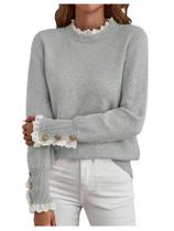 Suéter MakeMechic feminino de renda peplum, gola simulada, cinza