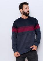 Suéter masculino 100% poliester gola redonda marinho com vermelho