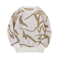 Suéter Masculino Casual Com Estampa Graffiti, Gola Redonda, Cores Contrastantes, Tricô Para