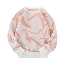 Suéter Masculino Casual Com Estampa Graffiti, Gola Redonda, Cores Contrastantes, Tricô Para