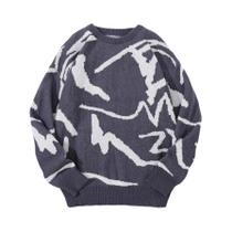 Suéter Masculino Casual Com Estampa Graffiti, Gola Redonda, Cores Contrastantes, Tricô Para