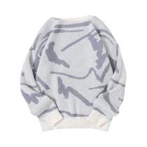 Suéter Masculino Casual Com Estampa Graffiti, Gola Redonda, Cores Contrastantes, Tricô Para