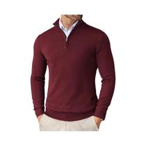 Suéter Masculino Casual De Tricô Leve Com Gola Alta E Zíper De Um Quarto, Ajuste Slim, Estilo