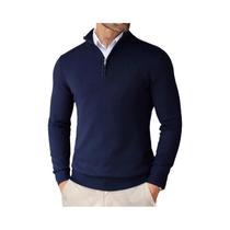 Suéter Masculino Casual De Tricô Leve Com Gola Alta E Zíper De Um Quarto, Ajuste Slim, Estilo