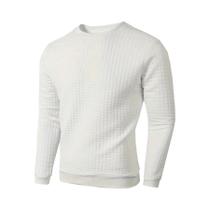 Suéter Masculino Casual Quente De Manga Longa Com Gola Redonda, Ajuste Slim, Cor Sólida E Estampa