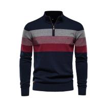 Suéter Masculino De Algodão Com Zíper E Gola Alta Em Patchwork, Quente E Casual Para O Inverno