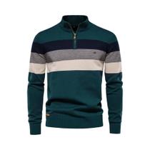 Suéter Masculino De Algodão Com Zíper E Gola Alta Em Patchwork, Quente E Casual Para O Inverno