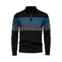 Suéter Masculino De Algodão Com Zíper E Gola Alta Em Patchwork, Quente E Casual Para O Inverno