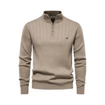 Suéter Masculino De Algodão Quente Com Zíper, Gola Alta, Tricotado, Alta Qualidade, Outono/Inverno