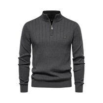 Suéter Masculino De Algodão Quente Com Zíper, Gola Alta, Tricotado, Alta Qualidade, Outono/Inverno