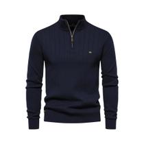 Suéter Masculino De Algodão Quente Com Zíper, Gola Alta, Tricotado, Alta Qualidade, Outono/Inverno