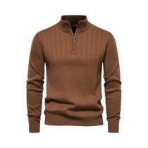 Suéter Masculino De Algodão Quente Com Zíper, Gola Alta, Tricotado, Alta Qualidade, Outono/Inverno