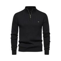 Suéter Masculino De Algodão Quente Com Zíper, Gola Alta, Tricotado, Alta Qualidade, Outono/Inverno
