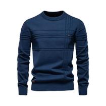 Suéter Masculino De Algodão Tricotado Com Gola Redonda E Design Listrado Para Outono Inverno