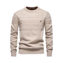 Suéter Masculino De Algodão Tricotado Com Gola Redonda E Design Listrado Para Outono Inverno