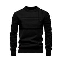Suéter Masculino De Algodão Tricotado Com Gola Redonda E Design Listrado Para Outono Inverno