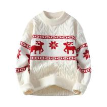 Suéter Masculino De Cashmere Para Inverno, Grosso E Quente, Estampa De Cervo, Estilo Coreano