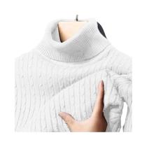 Suéter Masculino De Gola Alta Canelado Quente Ajustado Pulôver De Tricô Jacquard Listrado Manga