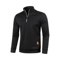 Suéter Masculino De Gola Alta Com Zíper, Tricô Torcido, Cor Sólida, Para Outono