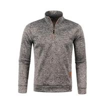 Suéter Masculino De Gola Alta Com Zíper, Tricô Torcido, Cor Sólida, Para Outono