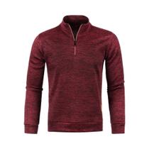 Suéter Masculino De Gola Alta Com Zíper, Tricô Torcido, Cor Sólida, Para Outono