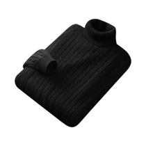 Suéter Masculino De Gola Alta Em Tricô Para Outono, Cor Sólida, Alta Elasticidade, Quente E Casual