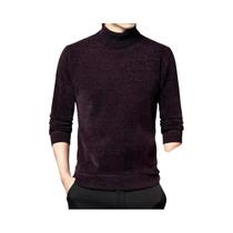 Suéter Masculino De Gola Alta Slim Fit Quente Macio E Espesso De Veludo De Alta Qualidade Pulôver
