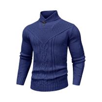 Suéter Masculino De Inverno Com Gola Xale Em Tricô Trançado De Lã Cor Sólida Com Forro De Lã Tamanho