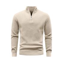 Suéter Masculino De Inverno Com Zíper, Gola Alta, Malha Waffle, Manga Comprida, Cor Lisa E Macia.