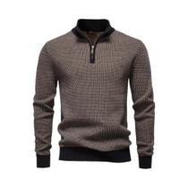 Suéter Masculino De Inverno Em Malha Listrada De Algodão Grosso Com Gola Alta Estilo Luxo Old Money