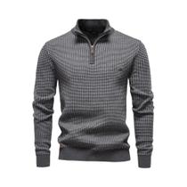 Suéter Masculino De Inverno Em Malha Listrada De Algodão Grosso Com Gola Alta Estilo Luxo Old Money
