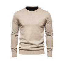 Suéter Masculino De Inverno Grosso De Manga Longa Com Gola Redonda, Cor Sólida, Quente E Ajustado -