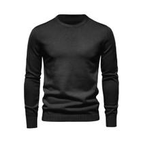Suéter Masculino De Inverno Grosso De Manga Longa Com Gola Redonda, Cor Sólida, Quente E Ajustado -