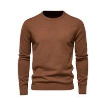 Suéter Masculino De Inverno Grosso De Manga Longa Com Gola Redonda, Cor Sólida, Quente E Ajustado