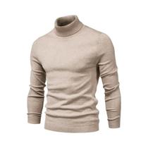 Suéter Masculino De Inverno Grosso E Quente Com Gola Alta Casual Em Cor Sólida