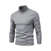 Suéter Masculino De Inverno Grosso E Quente Com Gola Alta Casual Em Cor Sólida