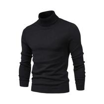 Suéter Masculino De Inverno Grosso E Quente Com Gola Alta Casual Em Cor Sólida