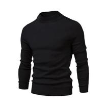 Suéter Masculino De Inverno Grosso E Quente Com Gola Alta Casual Em Cor Sólida