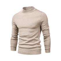 Suéter Masculino De Inverno Grosso E Quente Com Gola Alta Casual Em Cor Sólida