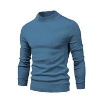 Suéter Masculino De Inverno Grosso E Quente Com Gola Alta Casual Em Cor Sólida