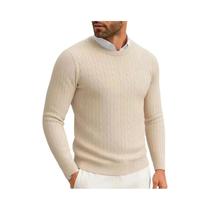 Suéter Masculino De Inverno Quente De Tricô Gola Redonda Manga Longa Casual Com Padrão Trançado