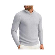 Suéter Masculino De Inverno Quente De Tricô Gola Redonda Manga Longa Casual Com Padrão Trançado