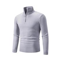 Suéter Masculino De Inverno Quente Em Algodão Com Gola Alta E Zíper, Cor Sólida, Tricotado