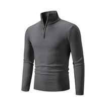 Suéter Masculino De Inverno Quente Em Algodão Com Gola Alta E Zíper, Cor Sólida, Tricotado